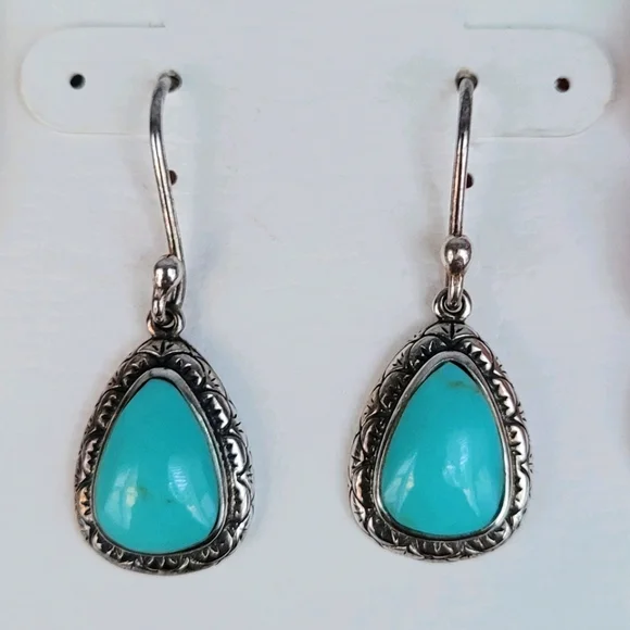 Sterling Silver Teardrop Turquoise Earrings Boho Indie Vaca Native American Gift - Picture 1 of 1